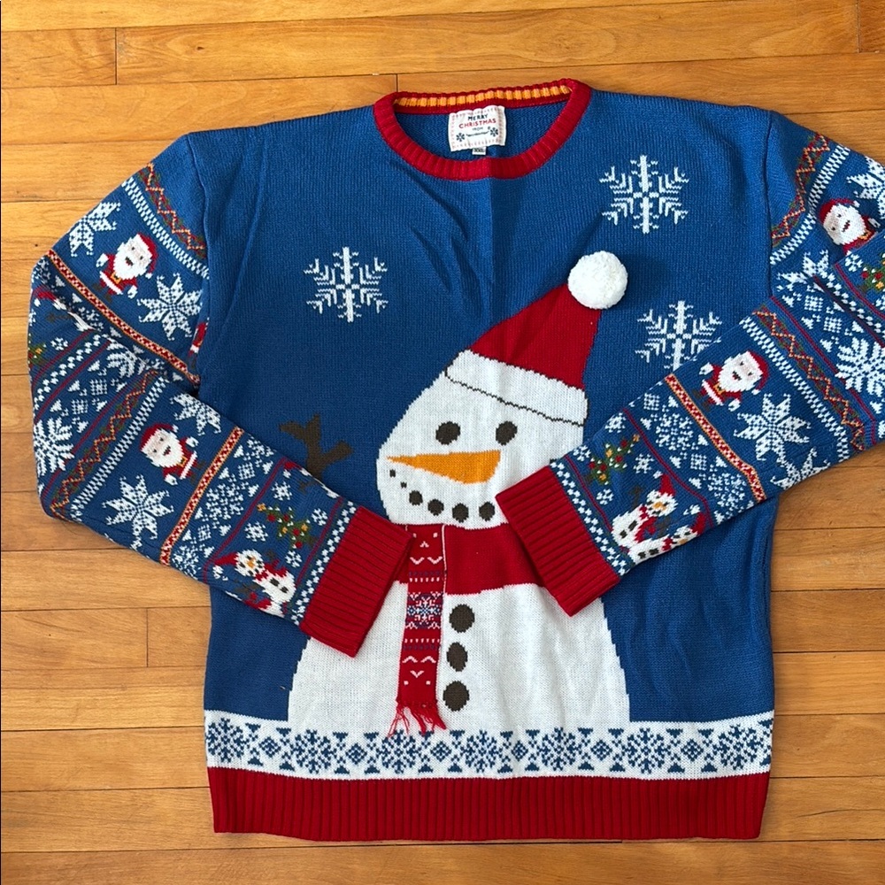 Daisys Boutique Blue Crewneck Sweater with Festive Snowman Design
